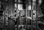 black-and-white, castle, locked, chain, metal gate, door handle, gate, metal